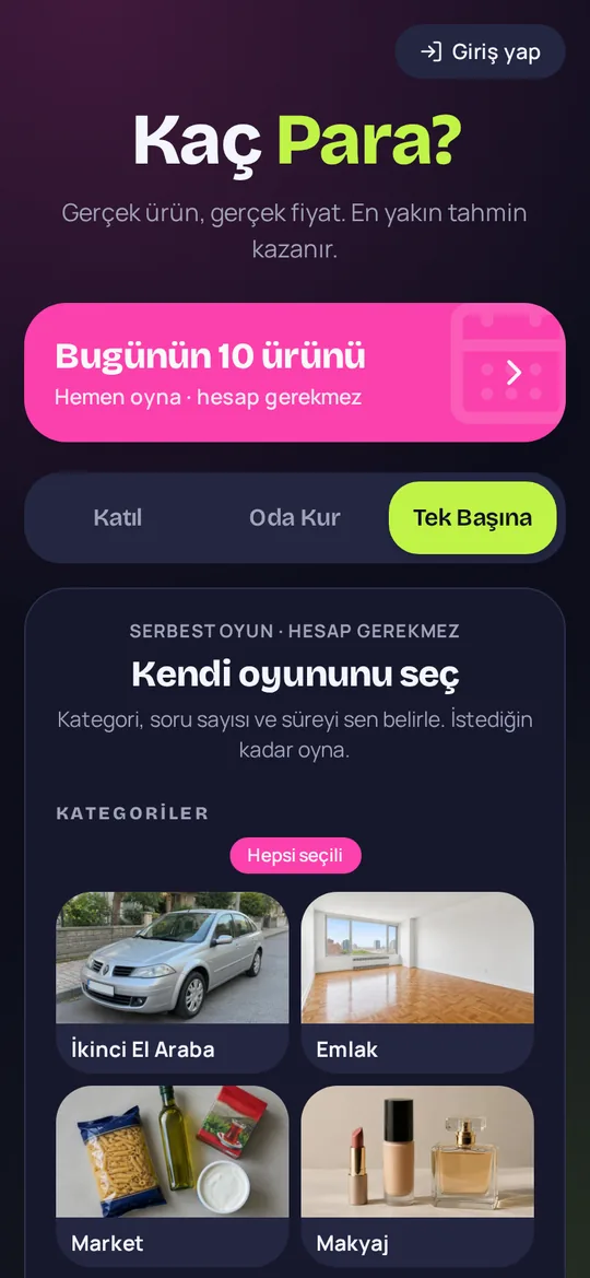Kategori seçimi