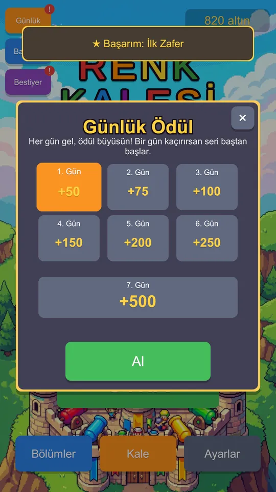 Günlük ödül ekranı
